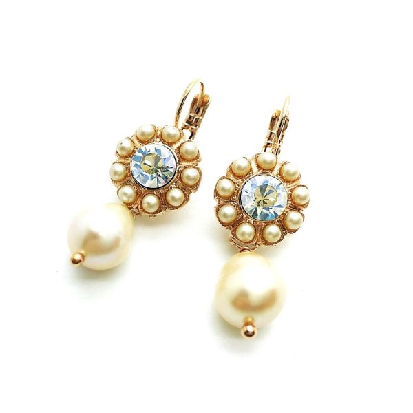 Earrings By Mariana Woman Floral Pearl Mineral and Clear Swarovski Crystals