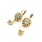 Earrings By Mariana Woman Floral Pearl Mineral and Clear Swarovski Crystals - Image 2