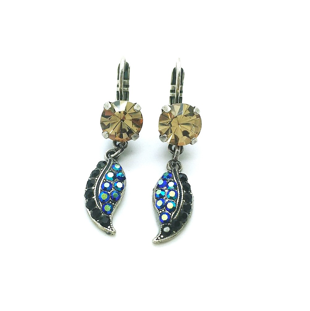 E-1143-4701-SP6 (3) Earrings By Mariana Woman Leaf Beaded Amber and Jet Swarovski Crystals - Image 1