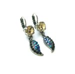 Earrings By Mariana Woman Leaf Beaded Amber and Jet Swarovski Crystals - Image 3