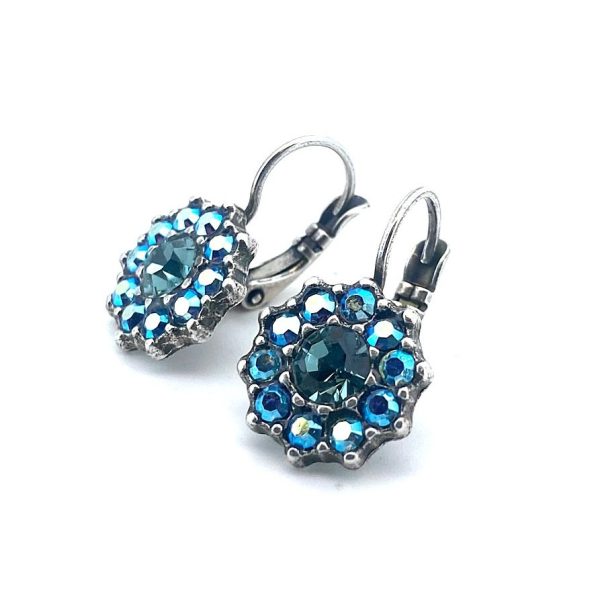Earrings By Mariana Cocktail Hour Coll. Alluring Flower Shape Black Diamond and AB Austrian Crystals