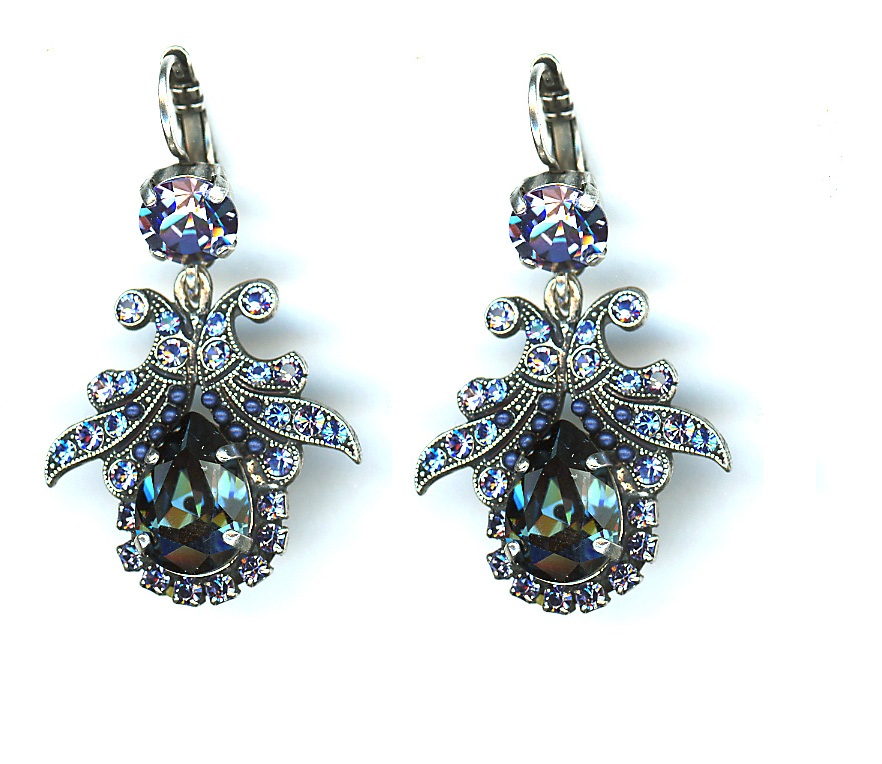 E-1184-1-1026-SP6 (1) Mariana Earrings Purple,Green,Aqua Swarovski Crystals Lilack East Meets West Coll. - Image 1