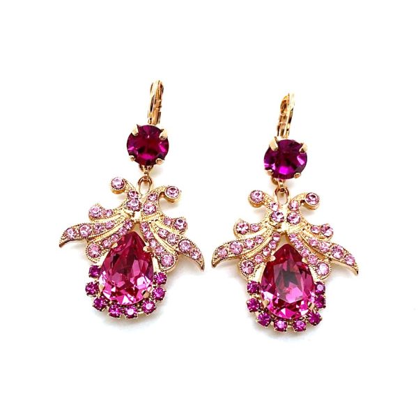 Earrings By Mariana Woman Dangling Opal, Fuchsia and Rose Swarovski Crystals