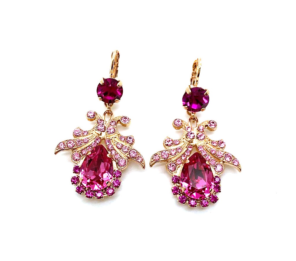 E-1184-1-5022-RG6 (3) Earrings By Mariana Woman Dangling Opal, Fuchsia and Rose Swarovski Crystals - Image 1