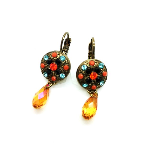Mariana Earrings Sassy Blues & Oranges Swarovski Crystals Caribbean Life Coll.