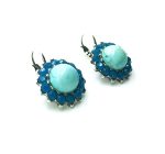 Earrings By Mariana Woman Flower Shape Turquoise Mineral and Blues Swarovski Crystals - Image 3