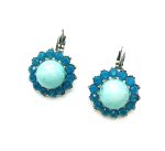 Earrings By Mariana Woman Flower Shape Turquoise Mineral and Blues Swarovski Crystals - Image 2