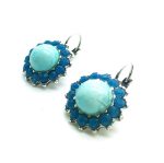 Earrings By Mariana Woman Flower Shape Turquoise Mineral and Blues Swarovski Crystals
