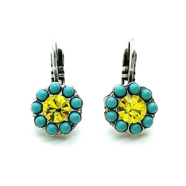 Mariana Earrings Flower Shaped Turq & Jonquil Swarovski Crystals Inspiration Coll.