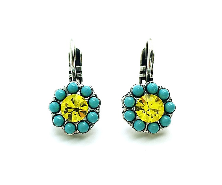 E-1379-1024-SP6 (1) Mariana Earrings Flower Shaped Turq & Jonquil Swarovski Crystals Inspiration Coll. - Image 1
