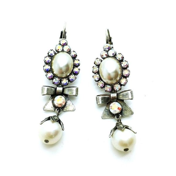 Mariana Earrings Dangling Bow Pearl & AB Austrian Crystals My Treasures Coll.