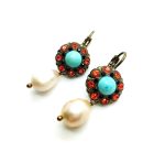 Mariana Earrings Howlite Chinese Turq, Pearl Mineral & Swarovski Crystal Caribbean Life Coll.