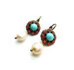 Mariana Earrings Howlite Chinese Turq, Pearl Mineral & Swarovski Crystal Caribbean Life Coll. - Image 3