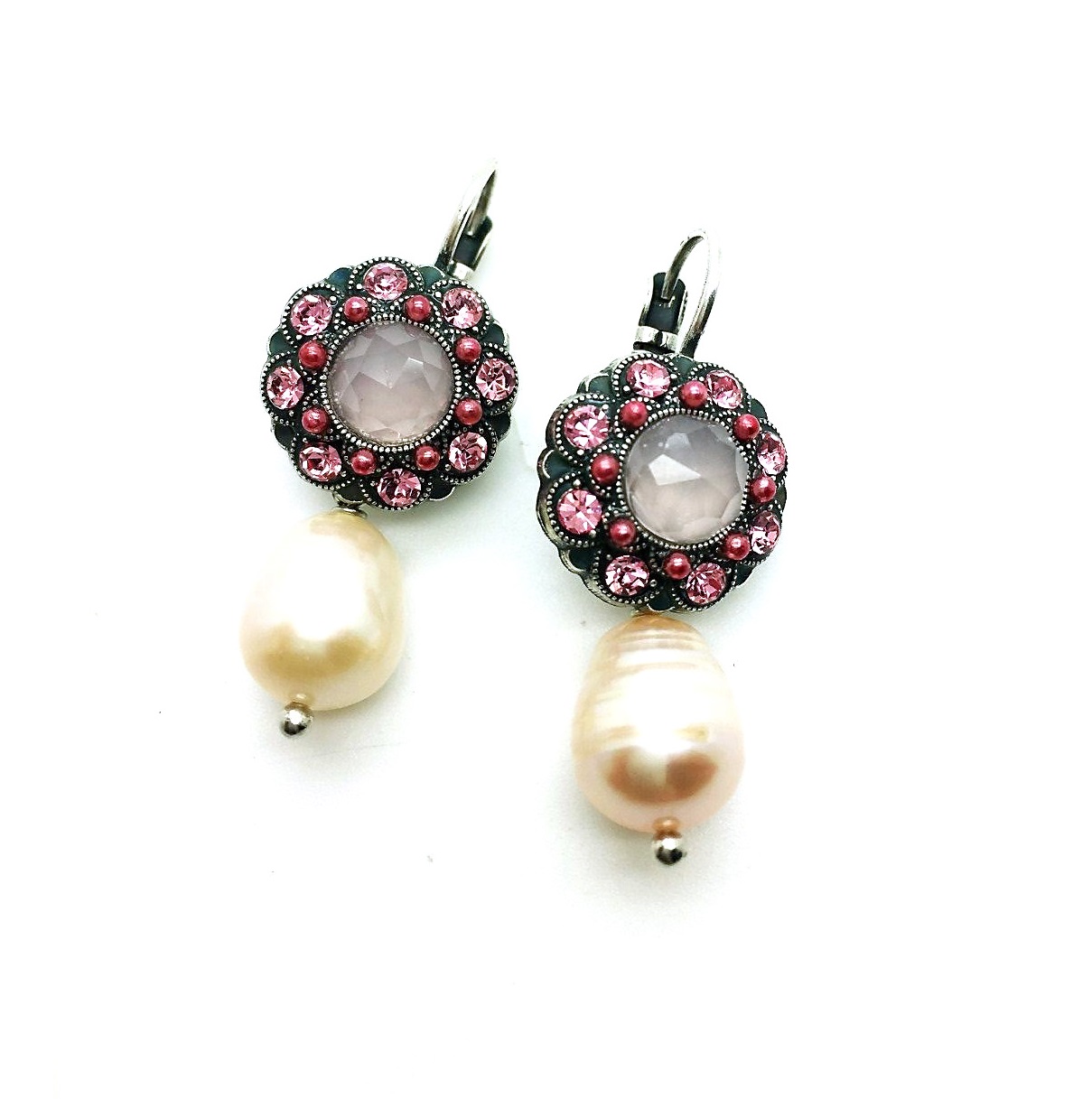 E-1417H-M223-1-SP6 (1) Earrings By Mariana Caribbean Life Coll. Pearl Mineral and Pink Swarovski Crystals - Image 1