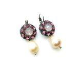 Earrings By Mariana Caribbean Life Coll. Pearl Mineral and Pink Swarovski Crystals - Image 3
