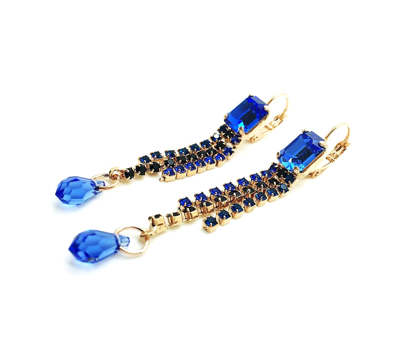 E-1518-1-206280-RG6 (1) Mariana Earrings Sophisticated Sapphire & Jet Swarovski Crystals My Treasures Coll. - Image 1