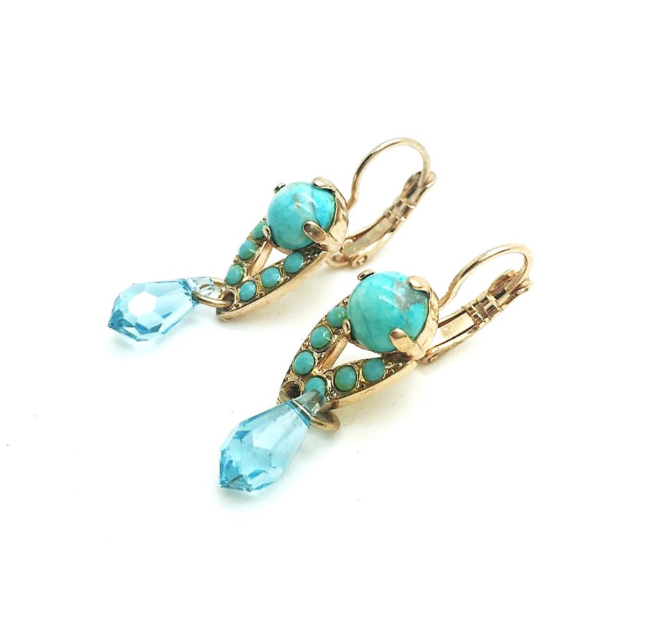E-1526-1-M2672-RG6 (1) Mariana Earrings Howlite Chinese Turquoise Mineral & Aquamarine Austrian Crystals Bliss Nirvana Coll. - Image 1
