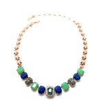 Necklace By Mariana Malachite Mineral and Blue Zircon Swarovski Crystals