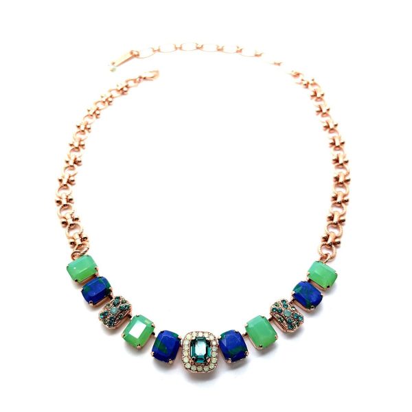 Necklace By Mariana Malachite Mineral and Blue Zircon Swarovski Crystals