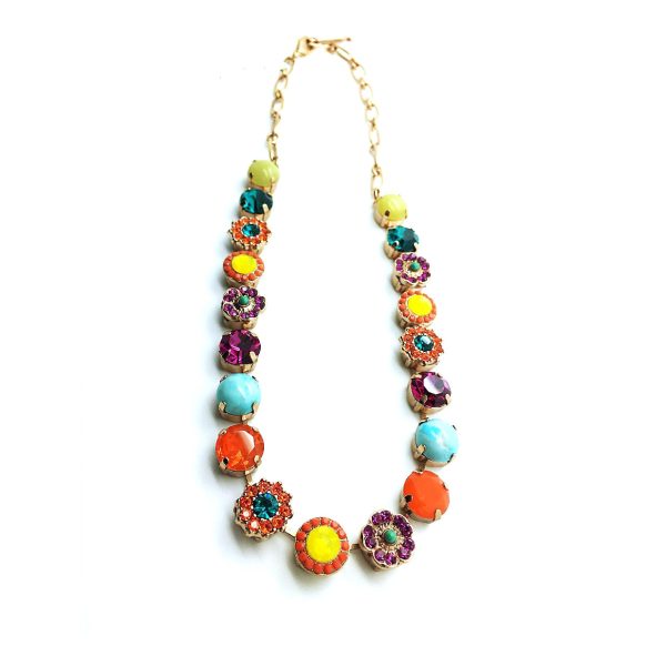 Mariana Necklace Fab Turq Mineral & Colorful Floral Swarovski Crystals Masai Africa Coll.