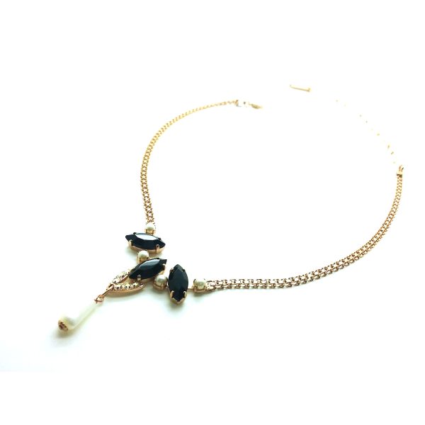Mariana Necklace Exquisite Pearl Mineral, Jet & AB Swarovski Crystals Peace Nirvana Coll.