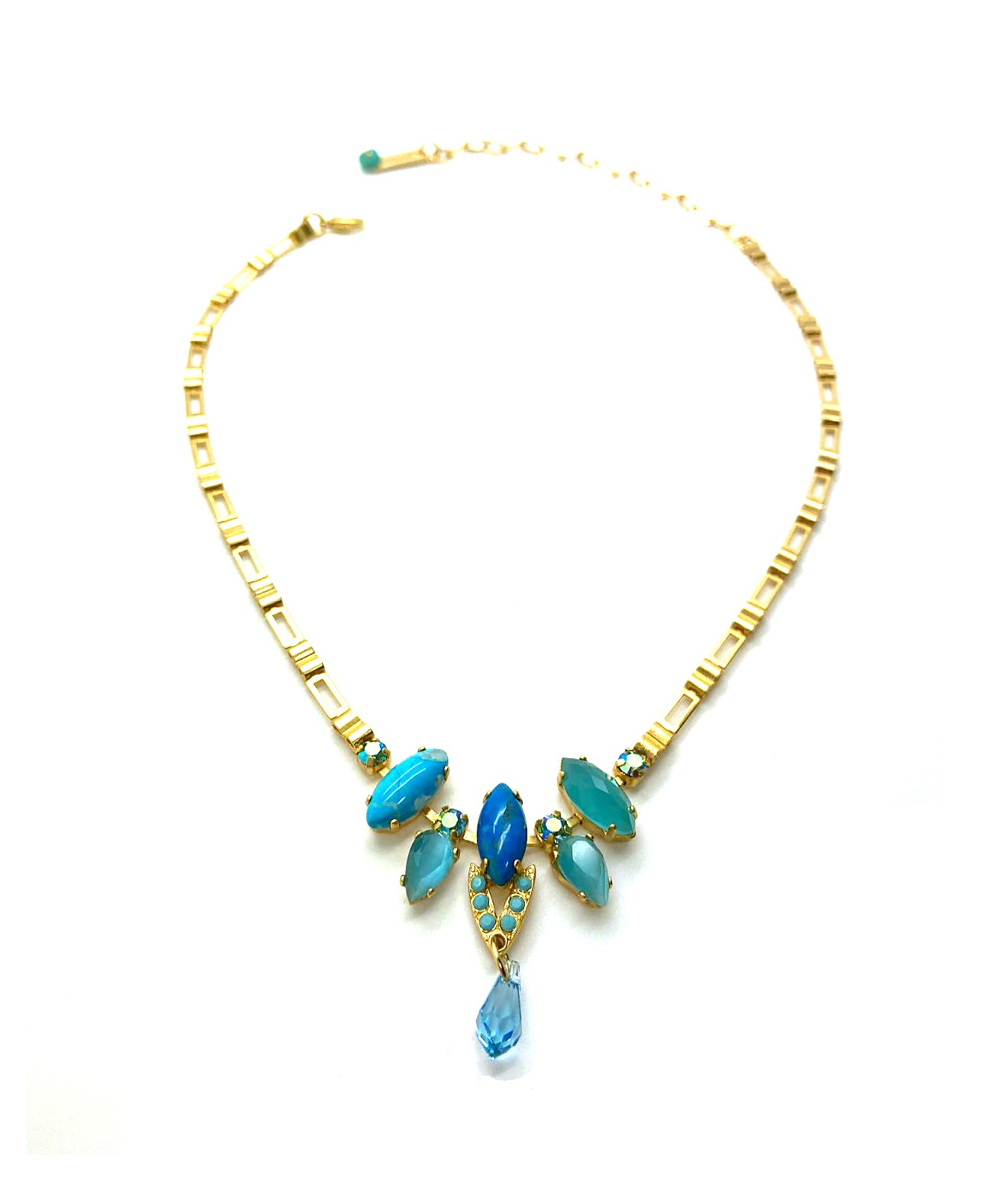 N-3132-2-M2672-YG (2) Necklace By Mariana Woman Glamorous Turquoise Mineral and Aquamarine Swarovski Crystals - Image 1