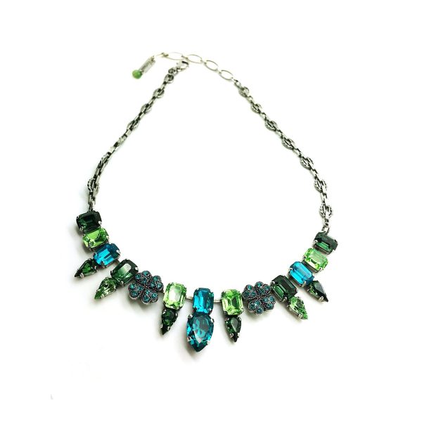 Mariana Necklace Charming Clover Blues & Greens Austrian Crystals Cocktail Hour Coll.