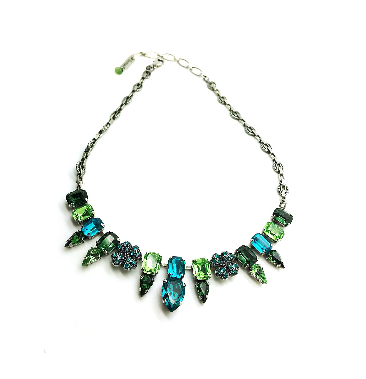 N-3144-1066-SP (2) Mariana Necklace Charming Clover Blues & Greens Austrian Crystals Cocktail Hour Coll. - Image 1