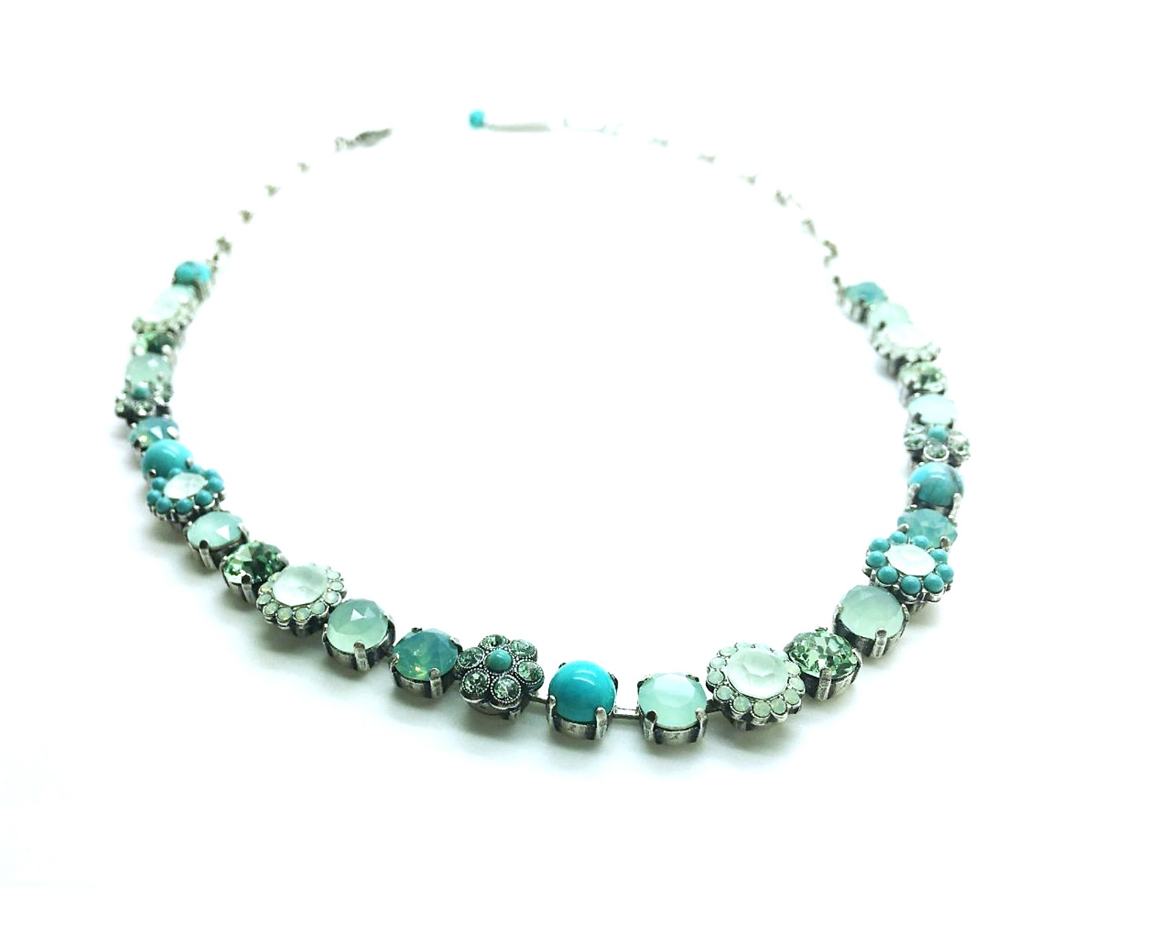 N-3173-4-M1087-SP (1) Mariana Necklace Floral Turquoise Mineral & Greens Austrian Crystals Caribbean Life Coll. - Image 1