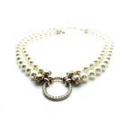Mariana Necklace Dual Strand Pearl, Round Beaded White Opal & Champagne Swarovski Crystals My Treasures Coll.