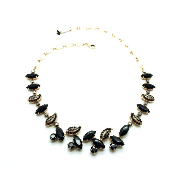 Mariana Necklace My Treasures Coll. Alluring Leafy Vine Beaded Jet Austrian Crystals