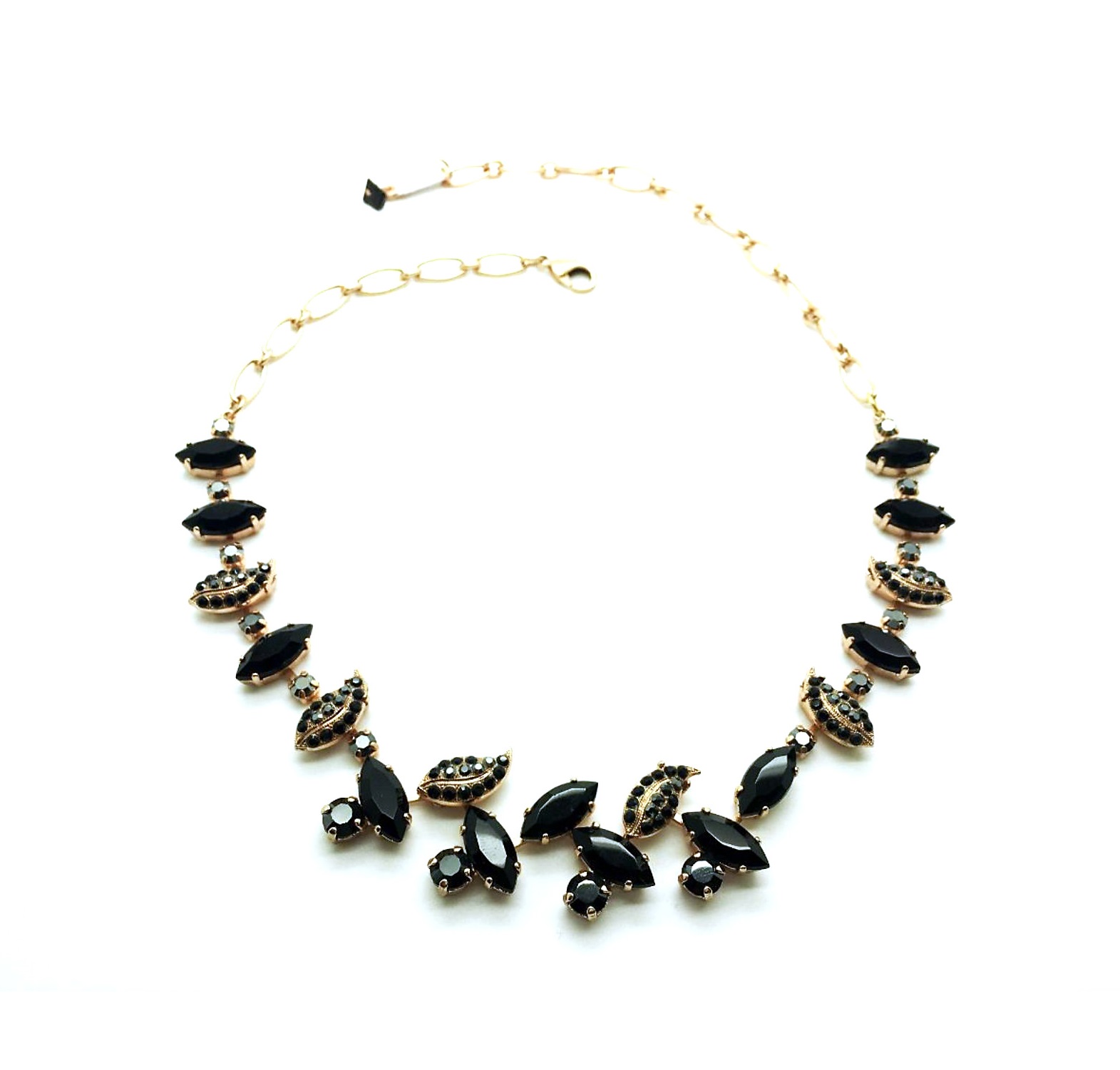 N-3415-280-RG (1) Mariana Necklace My Treasures Coll. Alluring Leafy Vine Beaded Jet Austrian Crystals - Image 1