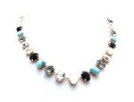 Mariana Necklace Beaded Shell & Turq Minerals with Blacks & Clear Swarovski Crystals Africa Coll. - Image 2