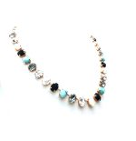 Mariana Necklace Beaded Shell & Turq Minerals with Blacks & Clear Swarovski Crystals Africa Coll. - Image 3