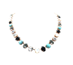 Mariana Necklace Beaded Shell & Turq Minerals with Blacks & Clear Swarovski Crystals Africa Coll.