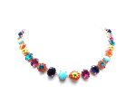 Mariana Necklace Flower Beaded Turq Mineral & Colorful Swarovski Crystals Africa Coll.