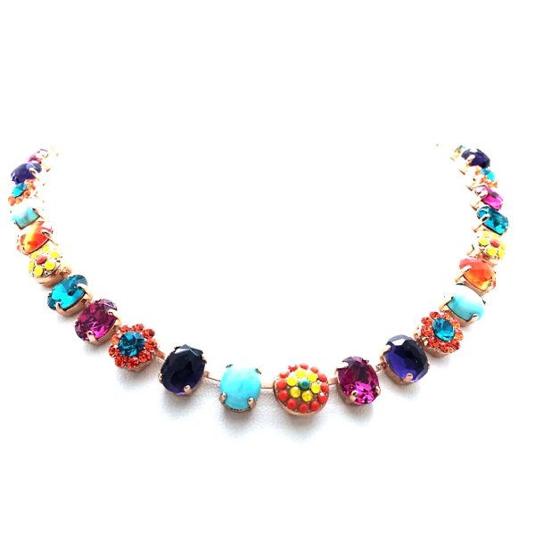 Mariana Necklace Flower Beaded Turq Mineral & Colorful Swarovski Crystals Africa Coll.
