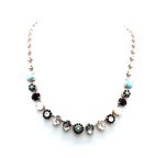 Mariana Necklace Floral Turq & Shell Minerals with Blacks & Clear Swarovski Crystals Africa Coll.