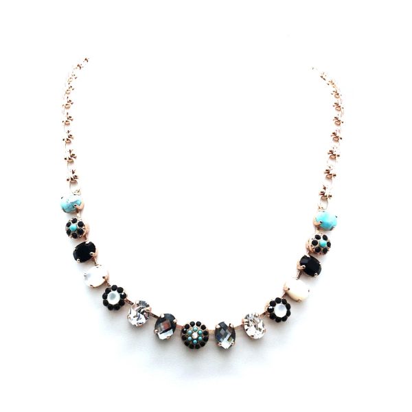 Mariana Necklace Floral Turq & Shell Minerals with Blacks & Clear Swarovski Crystals Africa Coll.
