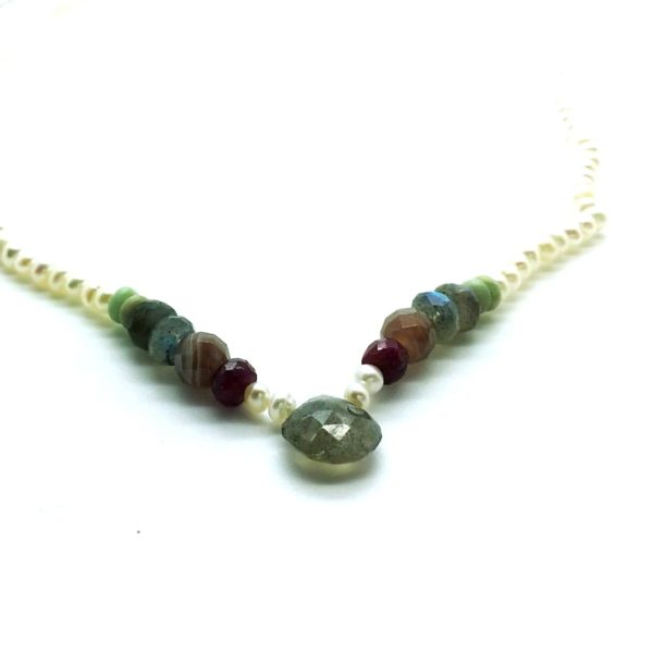 Mariana Necklace Beaded Pearl & Riverstone Mineral My Treasures Coll.