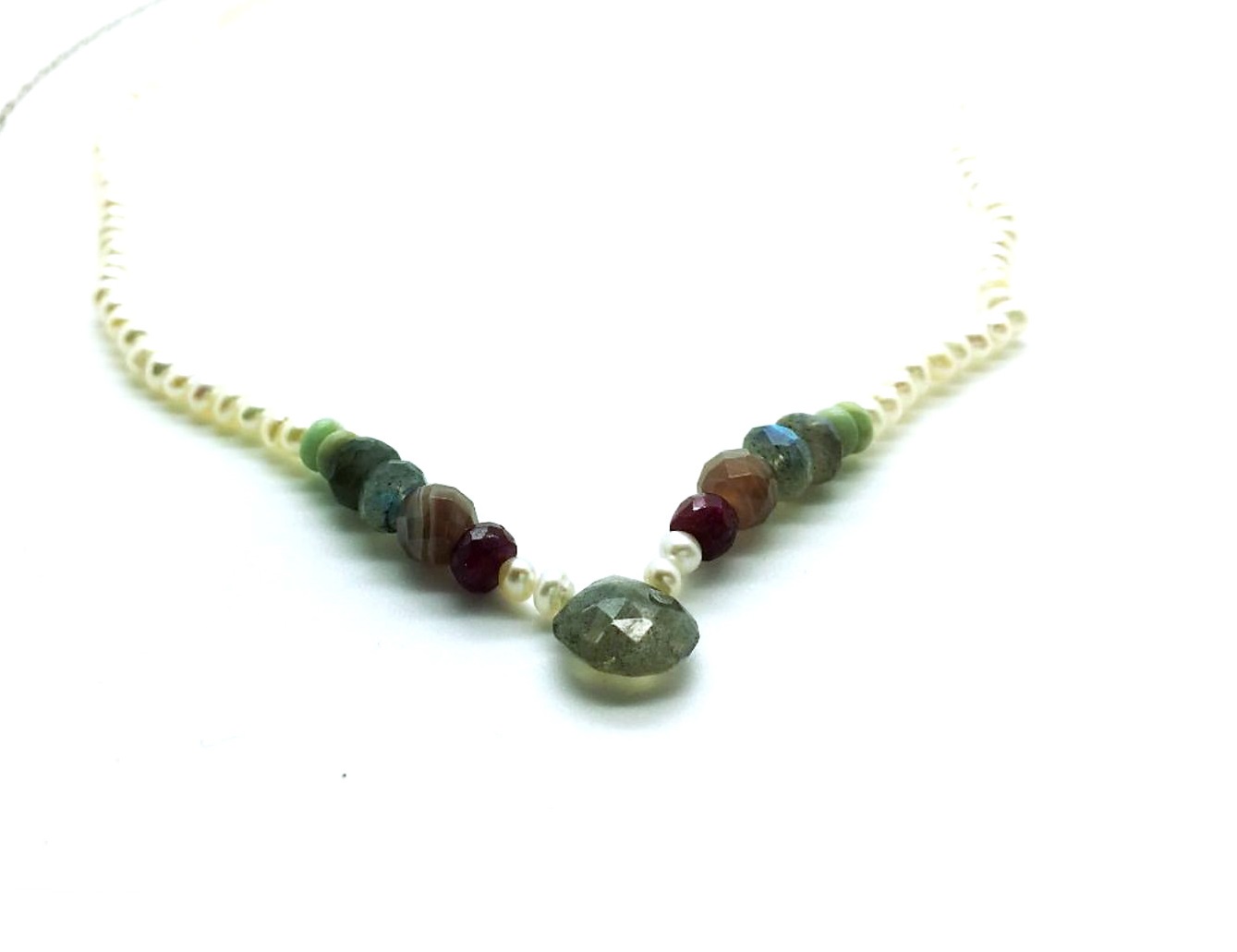 N-3480-M48-4-SP (3) Mariana Necklace Beaded Pearl & Riverstone Mineral My Treasures Coll. - Image 1