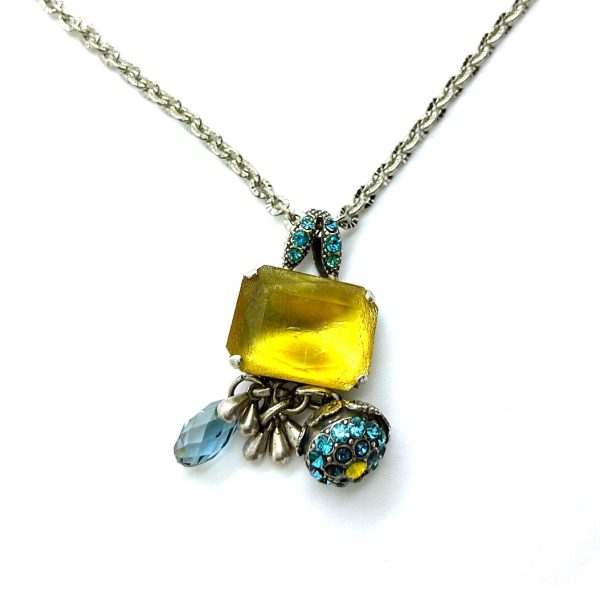 Mariana Necklace Pendant Charming Yellow & Blues Swarovski Crystals Paradise Coll.