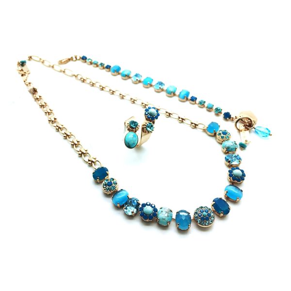 Mariana Jewelry Set Necklace, Bracelet & Ring Turquoise Mineral & Austrian Crystals Zambezi Africa Coll.