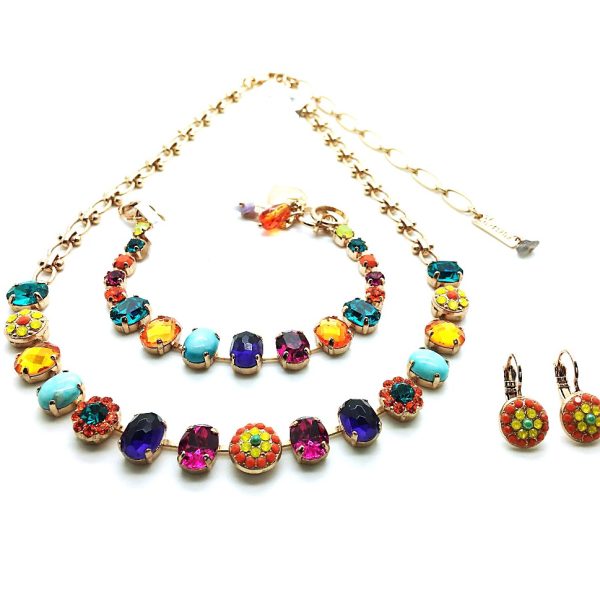 Mariana Jewelry Set Necklace, Bracelet, Earrings Minerals & Flower Shape Austrian Crystals Masai Africa Coll.