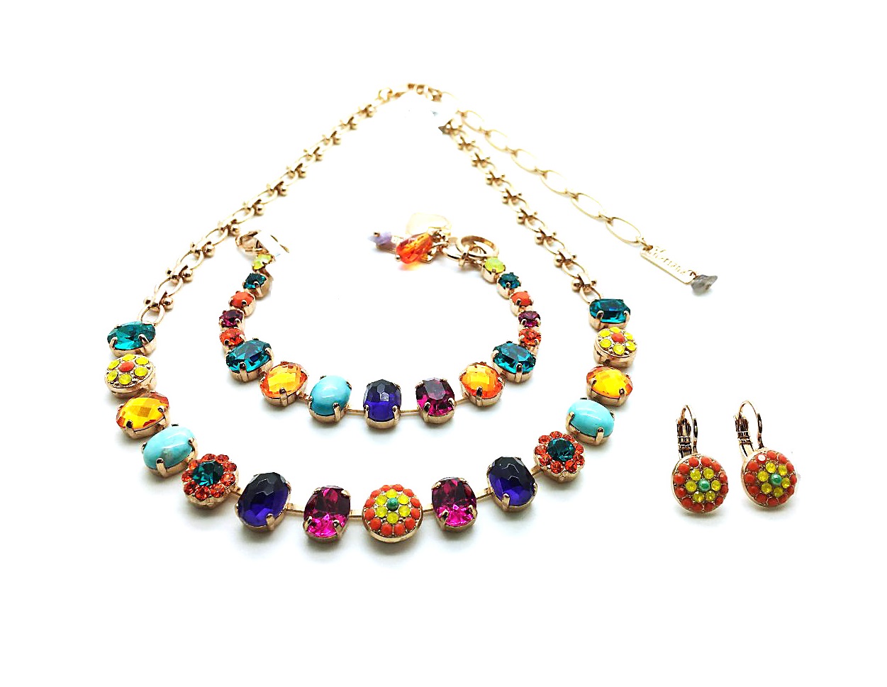 set030 (1) Mariana Jewelry Set Necklace, Bracelet, Earrings Minerals & Flower Shape Austrian Crystals Masai Africa Coll. - Image 1