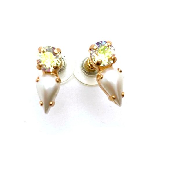 Mariana Earrings Shimmering Cream Pearl & Vitrail Light Austrian Crystals Aurora Odyssey Coll.
