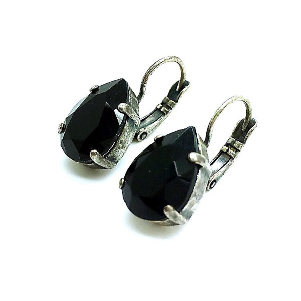 Mariana Earrings Elegant Pear Shaped Jet Black Austrian Crystals My Treasures Coll.