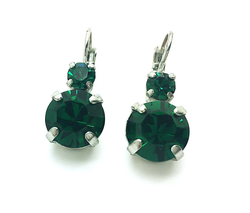 E-1037-211226-SP6 (3) Mariana Earrings Adorable Round Emerald Austrian Crystals My Treasures Coll. - Image 1