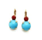 Mariana Earrings Round Turq & Ruby Swarovski Crystals Jennifer Icons Coll.