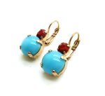 Mariana Earrings Round Turq & Ruby Swarovski Crystals Jennifer Icons Coll. - Image 2